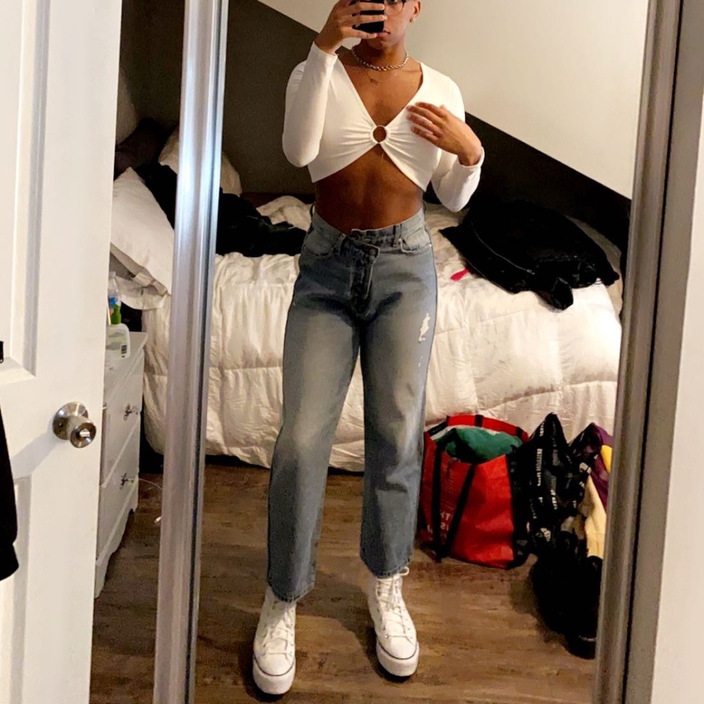 Asymmetric cut jeans